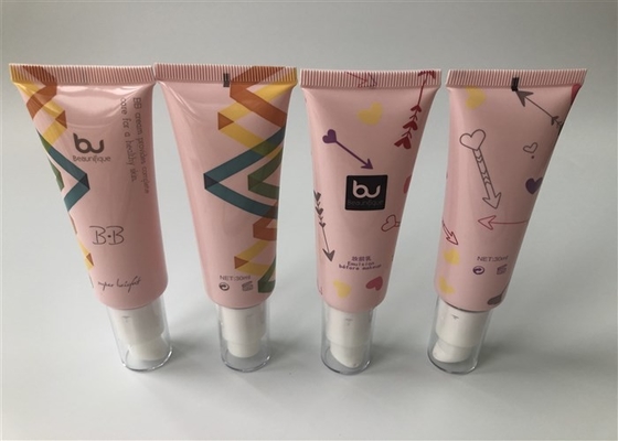 Pink tube BB Cream Emulsion before makeup 6 color offset printing and pump head with transparent cap 30 ml