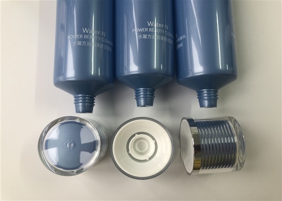 Blue translucent pearl tube 5 layer empty cosmetic tube 1 color silk screen hot stamping silver with acrylic cap 120ml