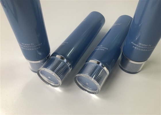 Blue translucent pearl tube 5 layer empty cosmetic tube 1 color silk screen hot stamping silver with acrylic cap 120ml