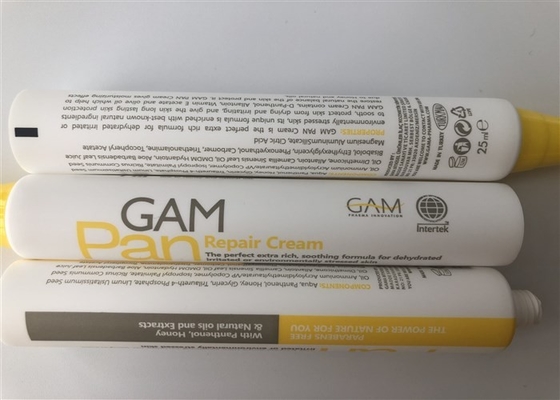 White Matt Plastic Tube Packaging Full Offset Printing Dia22 Mm With Yellow Trumpet Cap