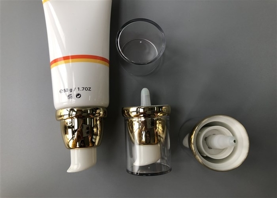 Milk White Glossy Plastic Cosmetic Tubes / Plastic Lotion Tubes With Pump Head Cap 50g