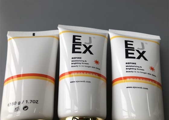 Milk White Glossy Plastic Cosmetic Tubes / Plastic Lotion Tubes With Pump Head Cap 50g