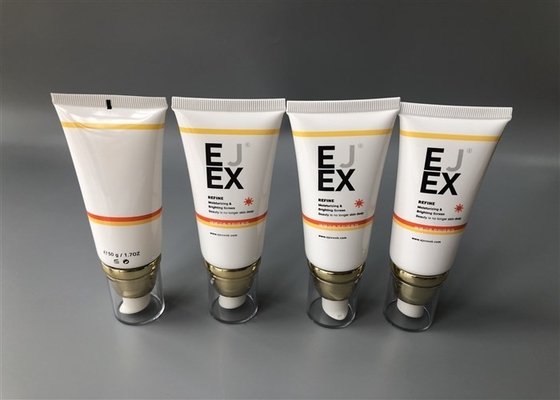 Milk White Glossy Plastic Cosmetic Tubes / Plastic Lotion Tubes With Pump Head Cap 50g
