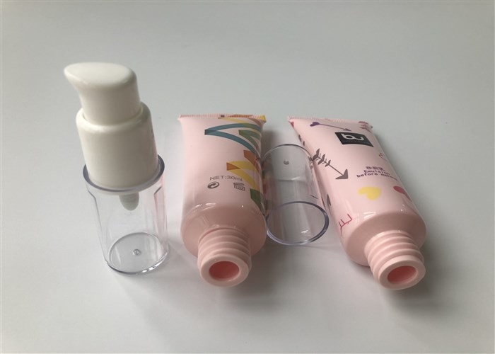 Pink tube BB Cream Emulsion before makeup 6 color offset printing and pump head with transparent cap 30 ml