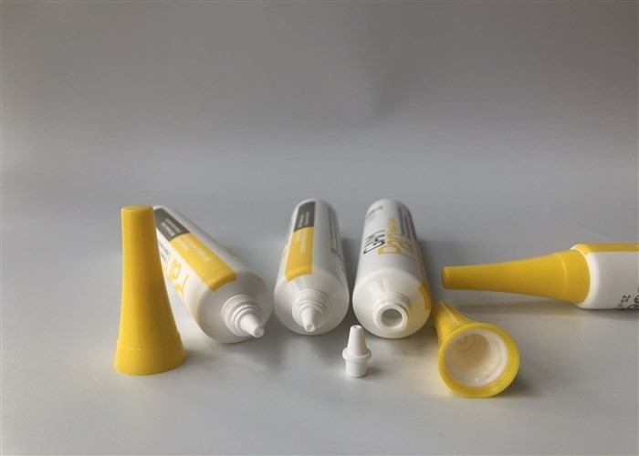 White Matt Plastic Tube Packaging Full Offset Printing Dia22 Mm With Yellow Trumpet Cap